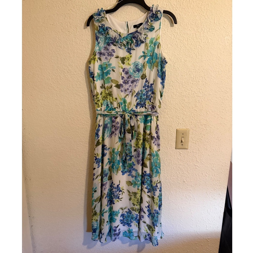 JBS Midi Floral Summer Dress size 12 Sleeveless With a Belt Floral Feminine